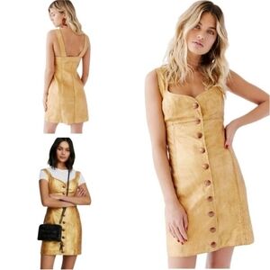 NWT Free People Women's Goldie Leather Mini Dress Gold Size 8